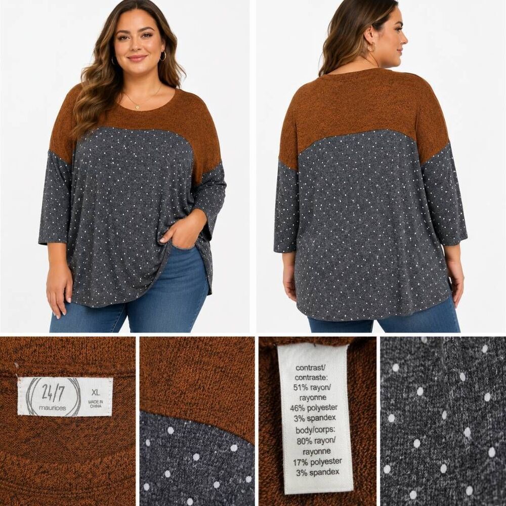 24/7 Maurices XL Polka Dot Colorblock Tunic Top